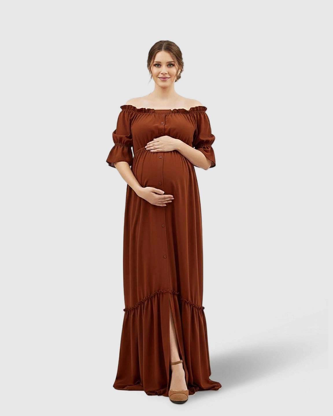 Elegant Off-Shoulder Flared Maternity Long Dress