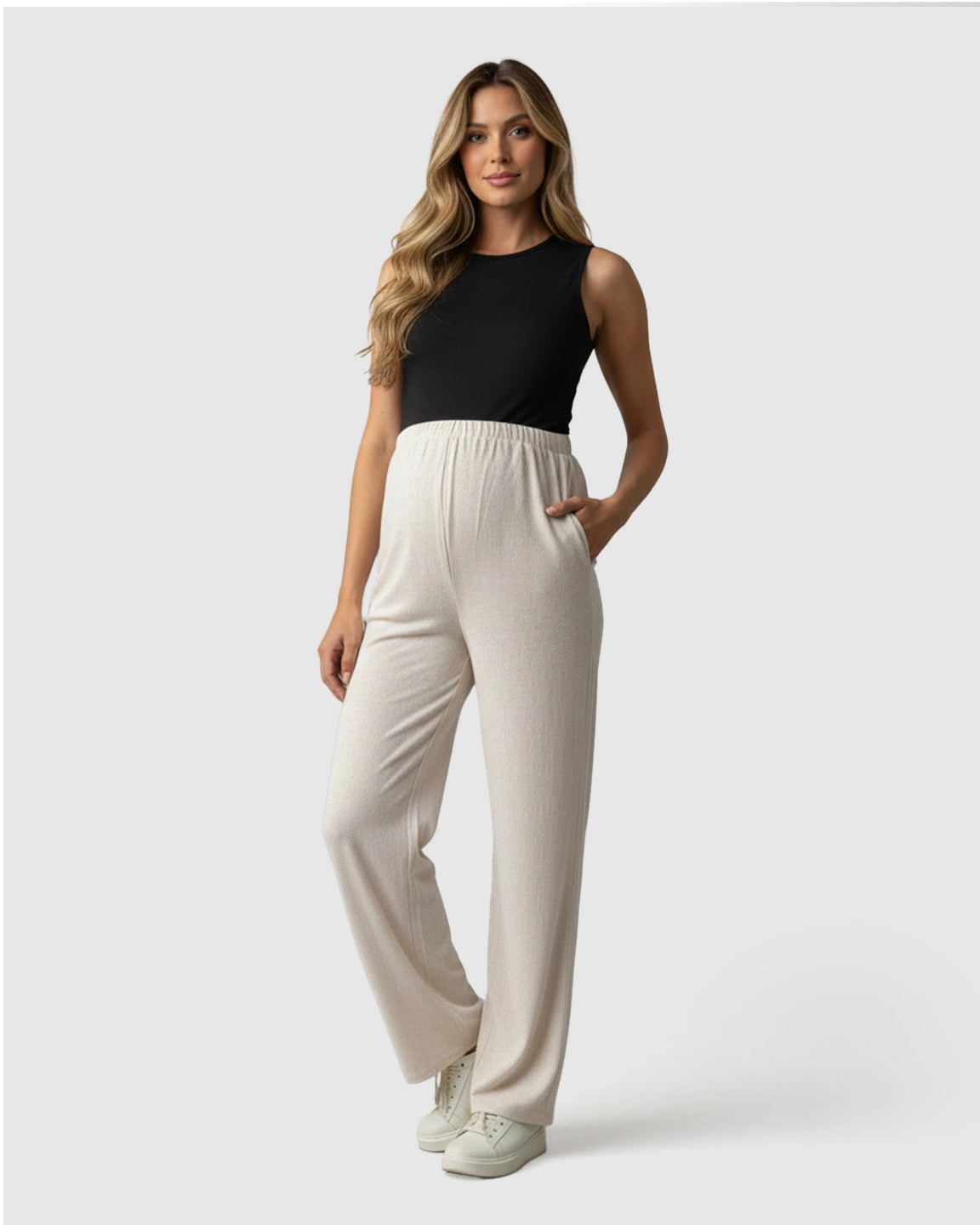 Elastic Waist Wide-Leg Maternity Pants