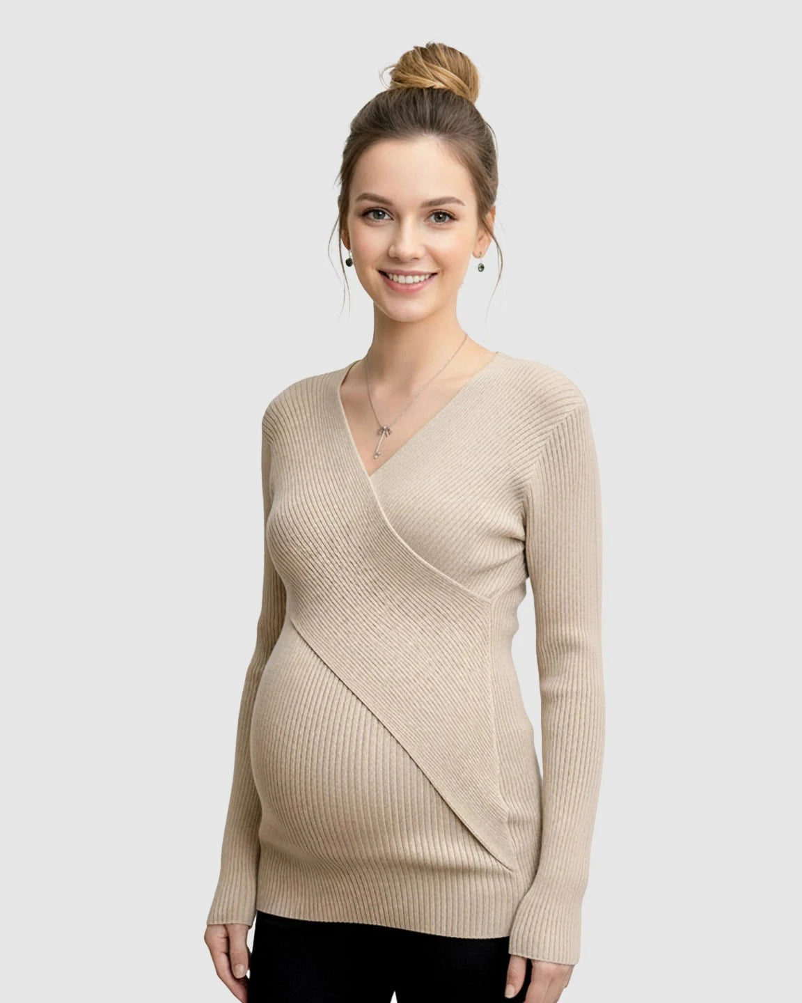 Faux-Wrap Ribbed Maternity Top