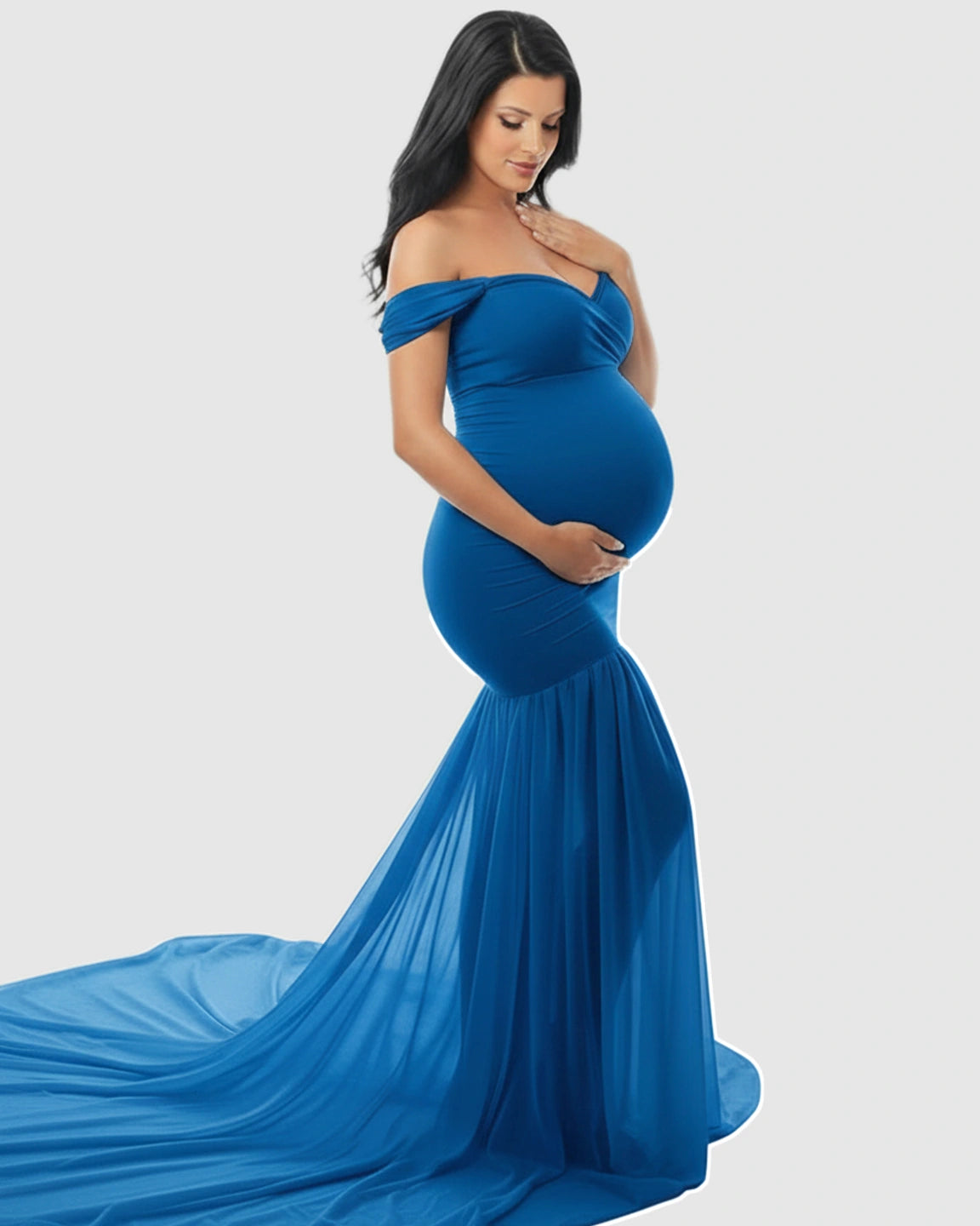 Flowy Off-Shoulder Maternity Photoshoot Gown