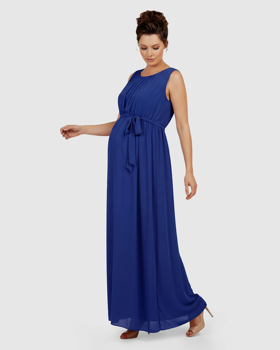 Gathered Bodice Elegant Maternity Maxi Dress