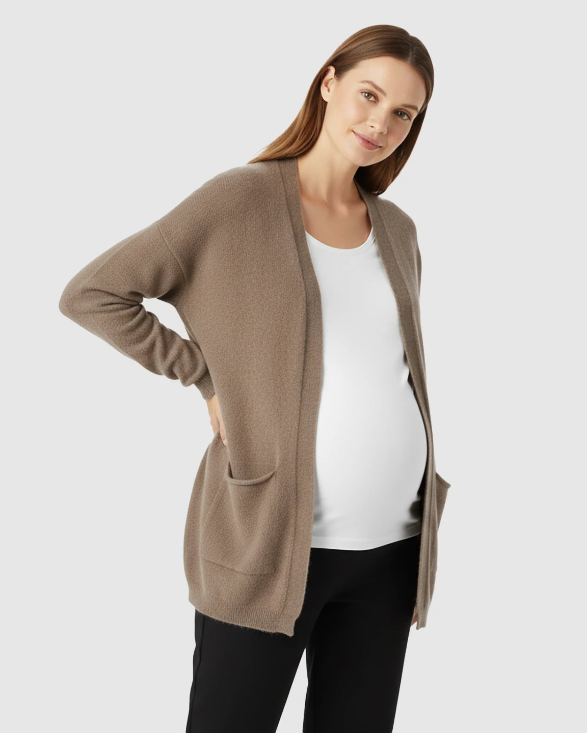 Cozy Wool Blend Long Knit Maternity Cardigan