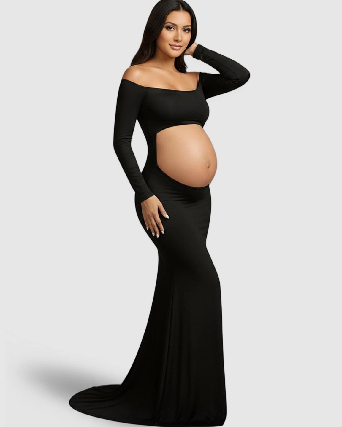 Off-Shoulder Bump Reveal Maternity Photoshoot Gown