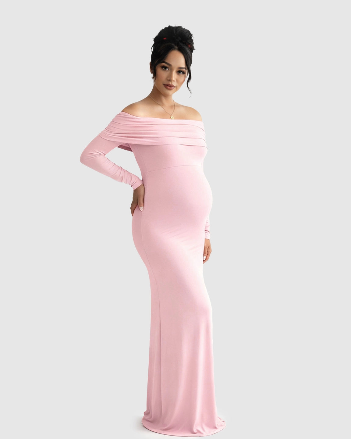 Off-Shoulder Cross-Back Maternity Evening Gown