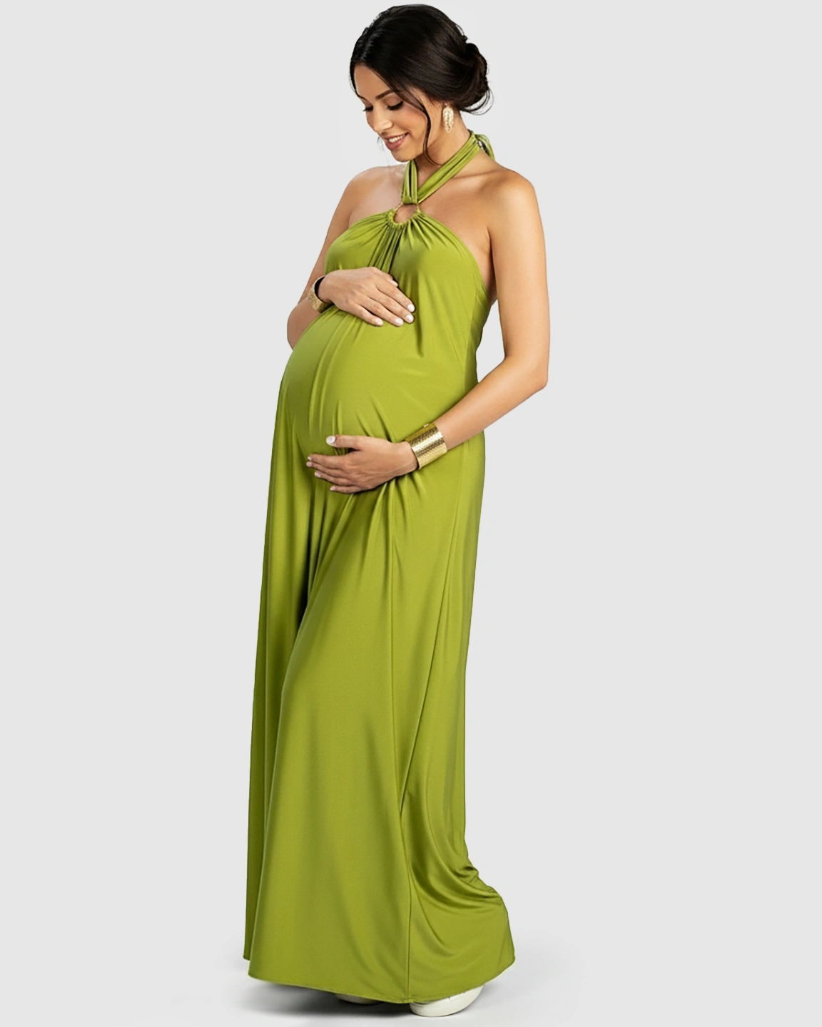 Backless Halter Neck Chiffon Maternity Maxi Dress