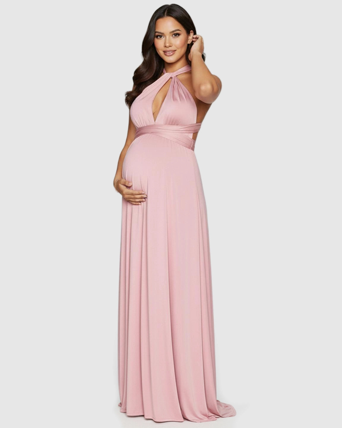 Flowy Chiffon Maternity Maxi Dress with Adjustable Tie Detail