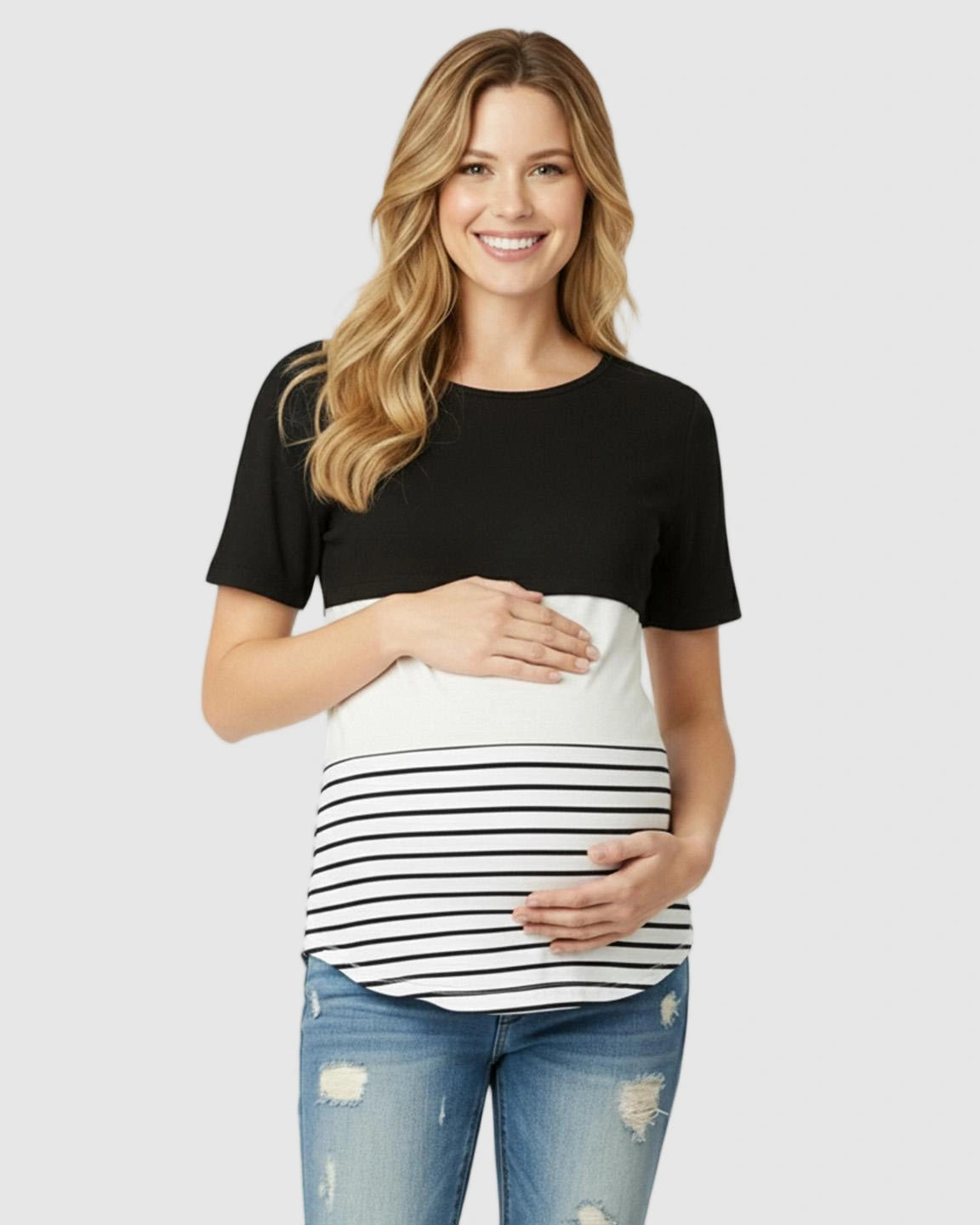 Hidden Nursing Access Colorblock Striped Maternity Top