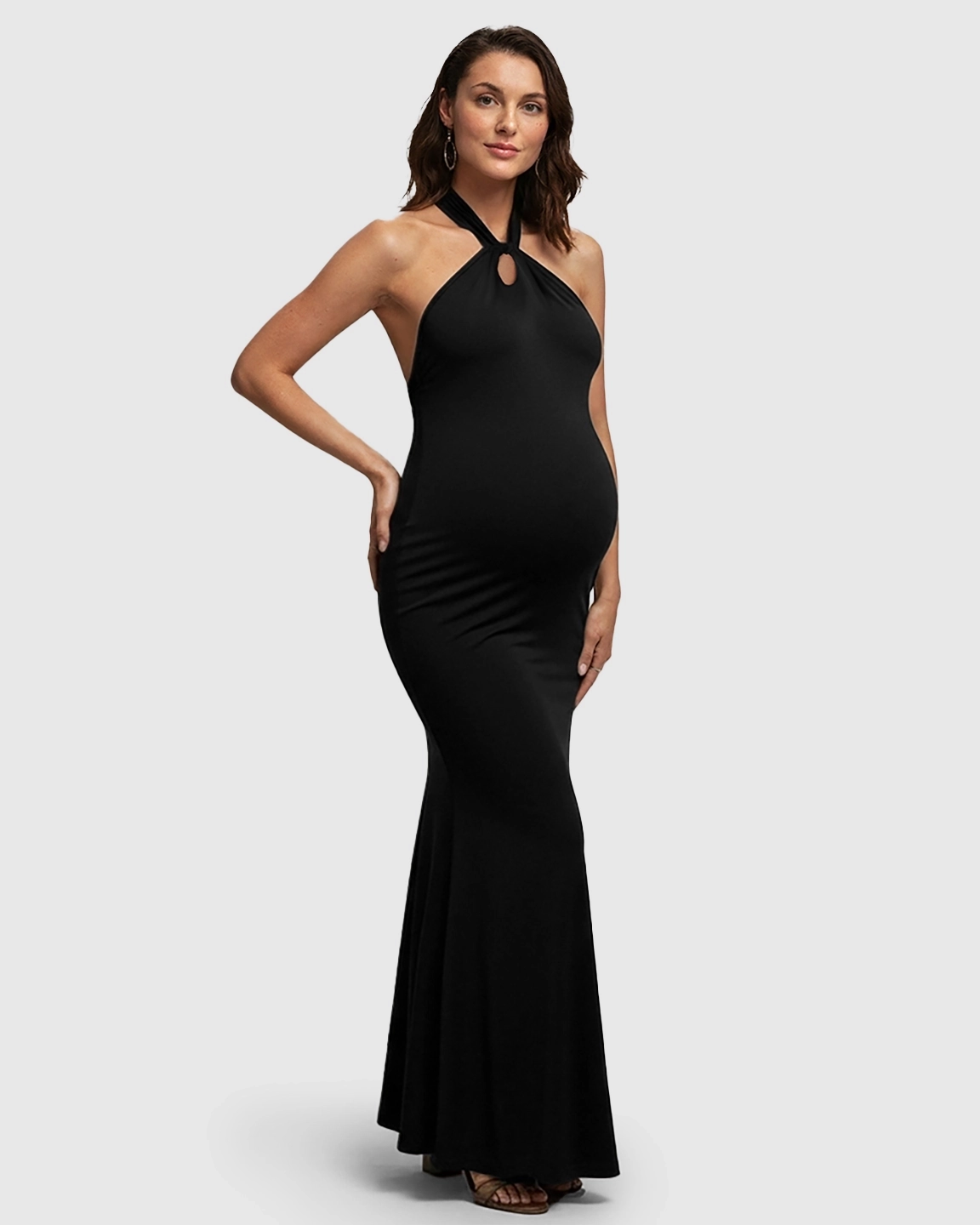 Halter Neck Bump-Friendly Maternity Maxi Dress
