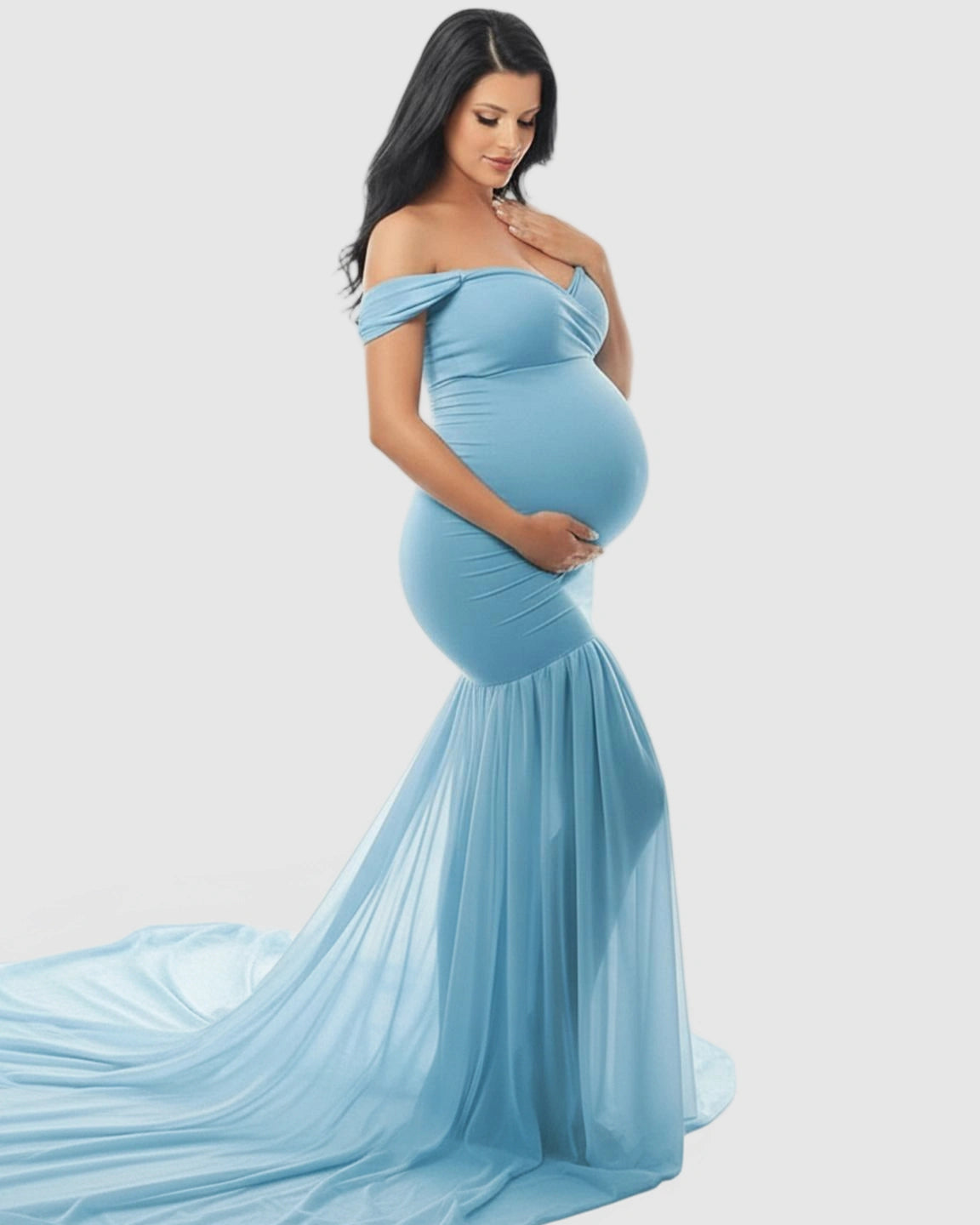 Flowy Off-Shoulder Maternity Photoshoot Gown