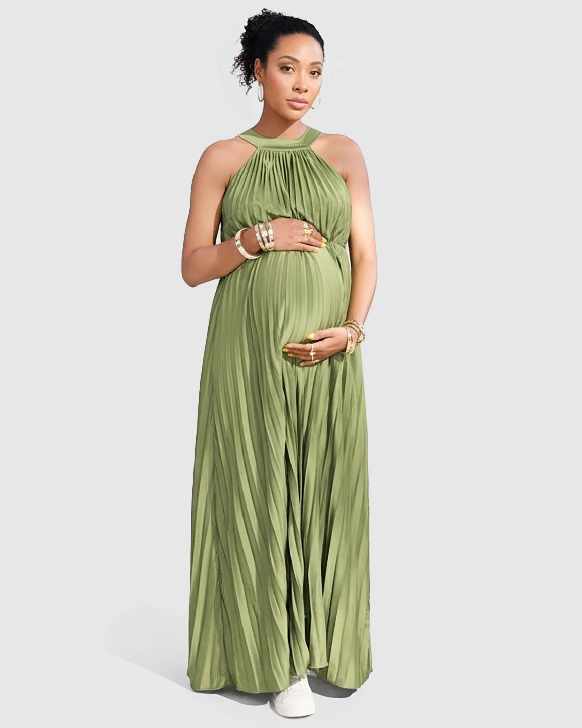 Elegant Faux Silk Floor Length Maternity Maxi Dress