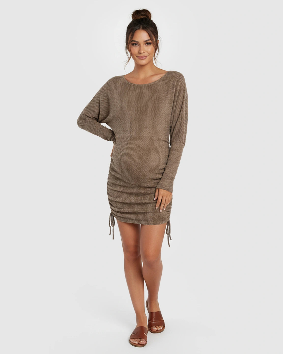 Drawstring Knit Short Bodycon Maternity Dress