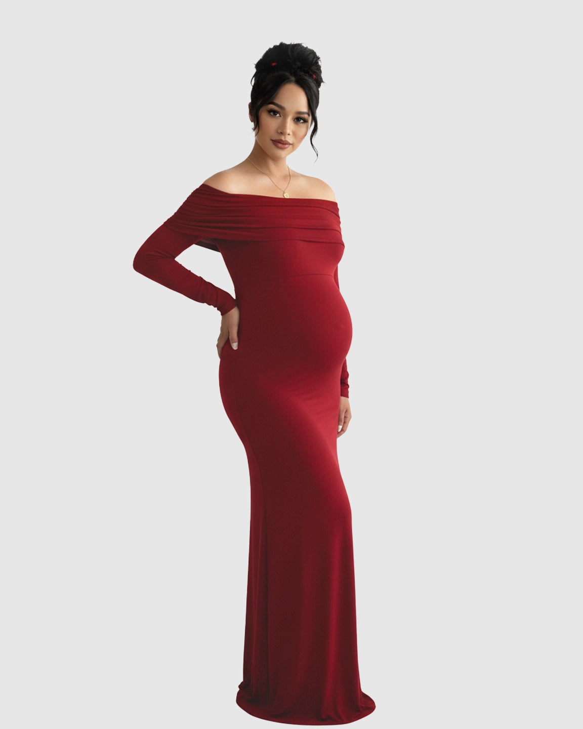 Off-Shoulder Cross-Back Maternity Evening Gown