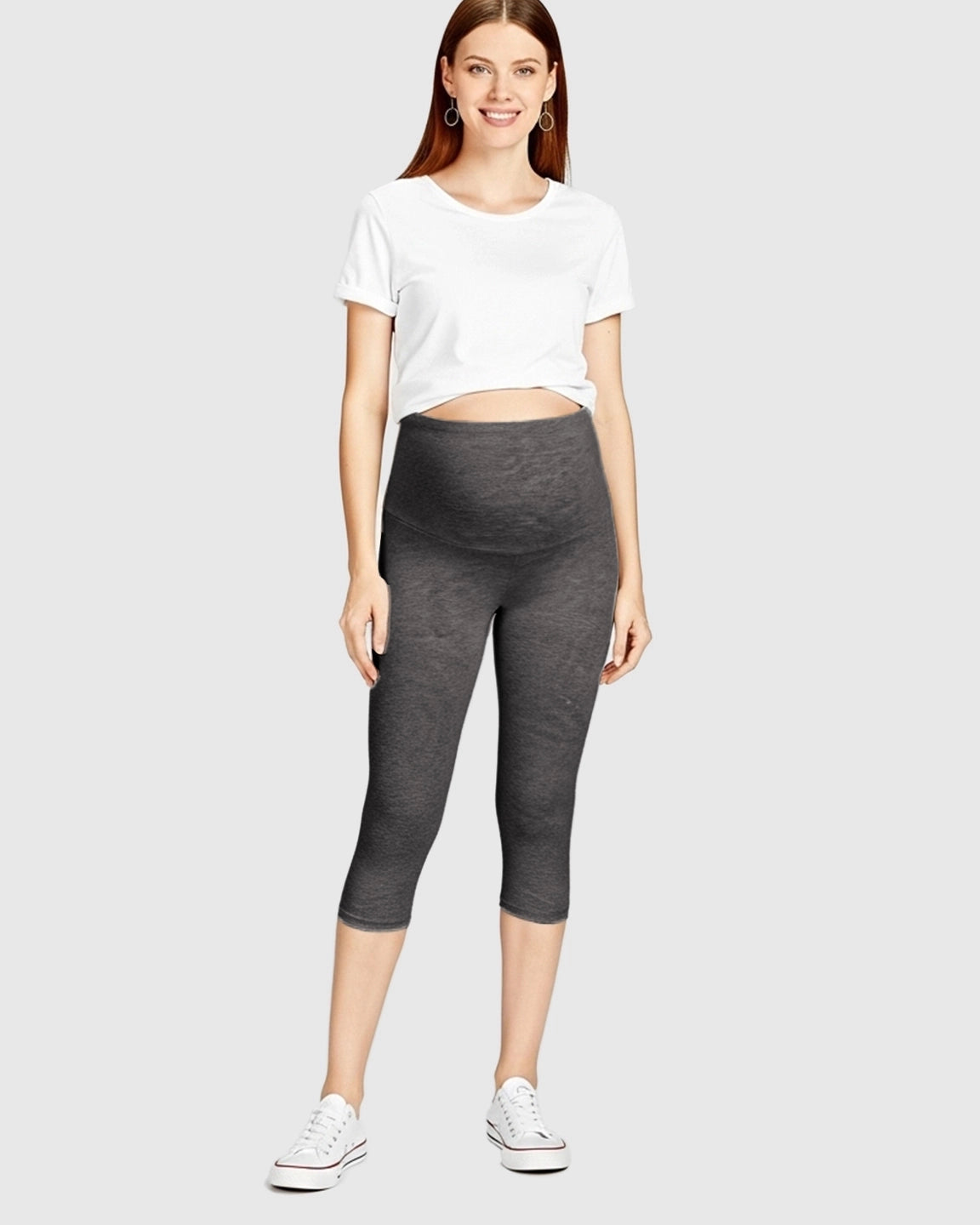 Elastic High-Waist Seven-Point Maternity Pants
