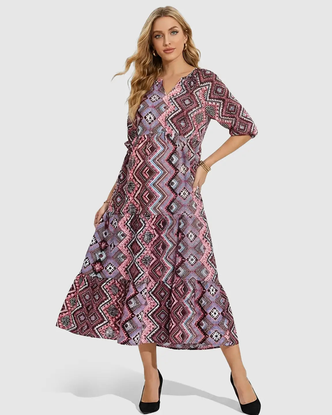 Bohemian Print A-line Maternity Maxi Dress