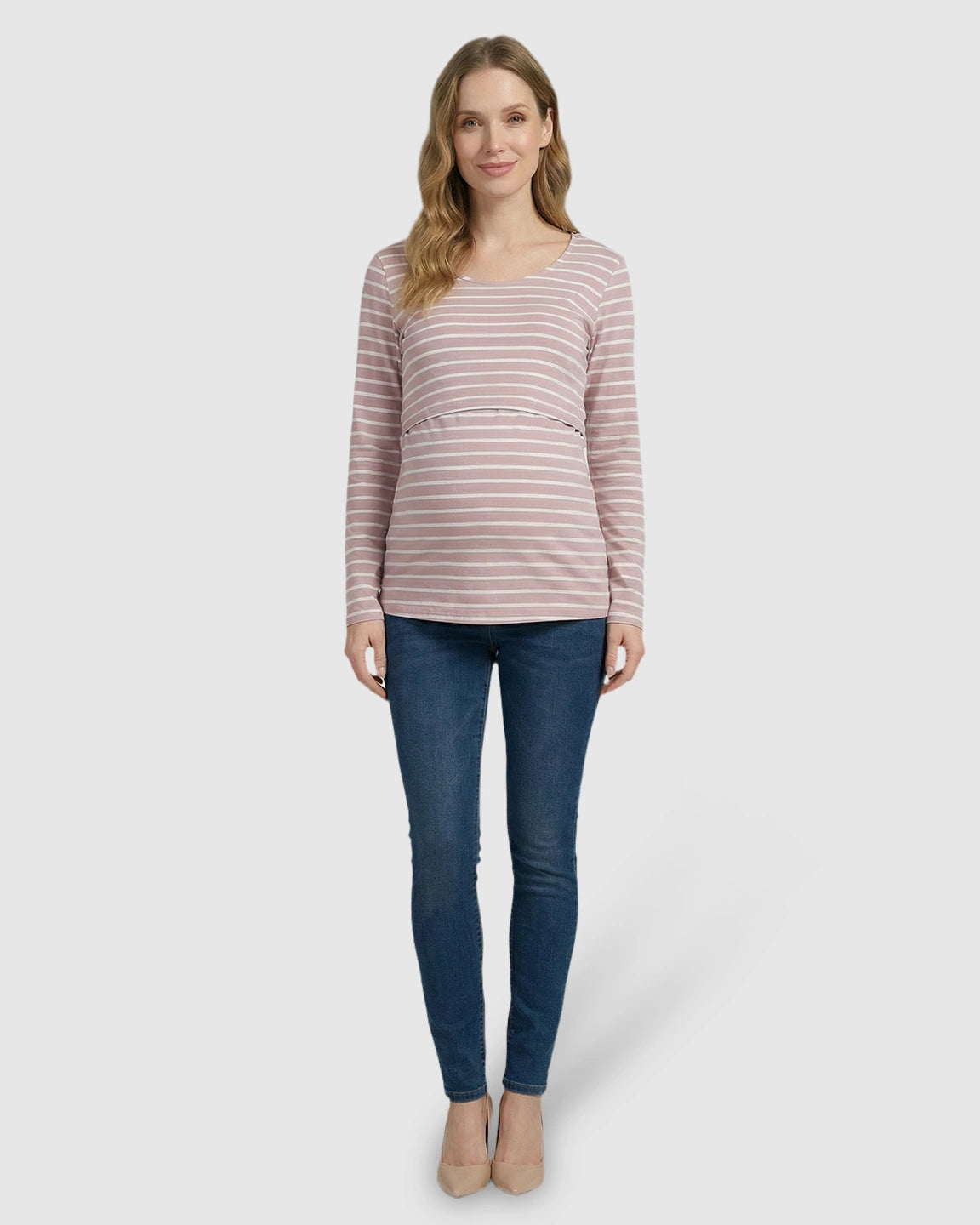 Round Neck Stripe Pull-up Maternity & Nursing Top