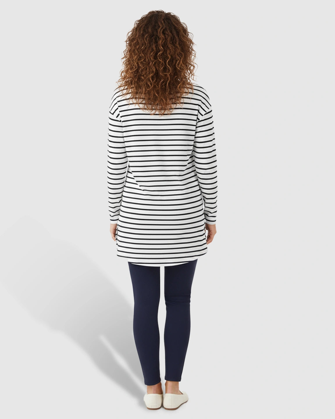 Striped Round Neck Long Sleeve Maternity Top with Pockets