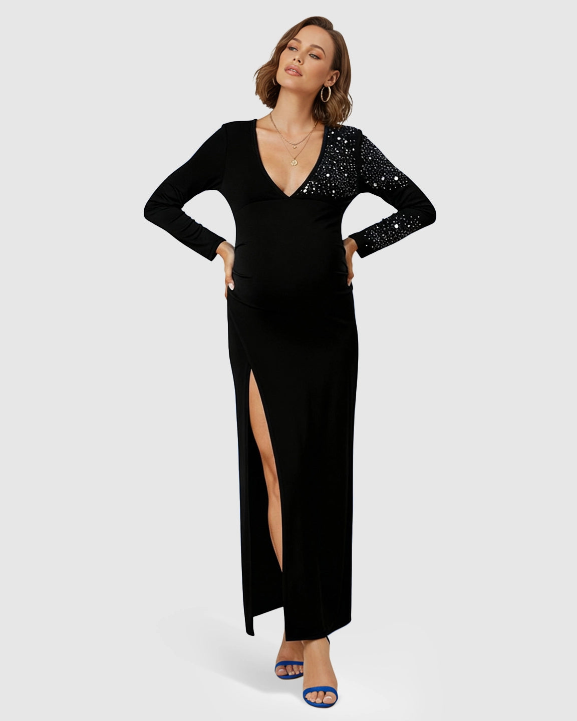 Long-Sleeve Bodycon Maternity Maxi Dress
