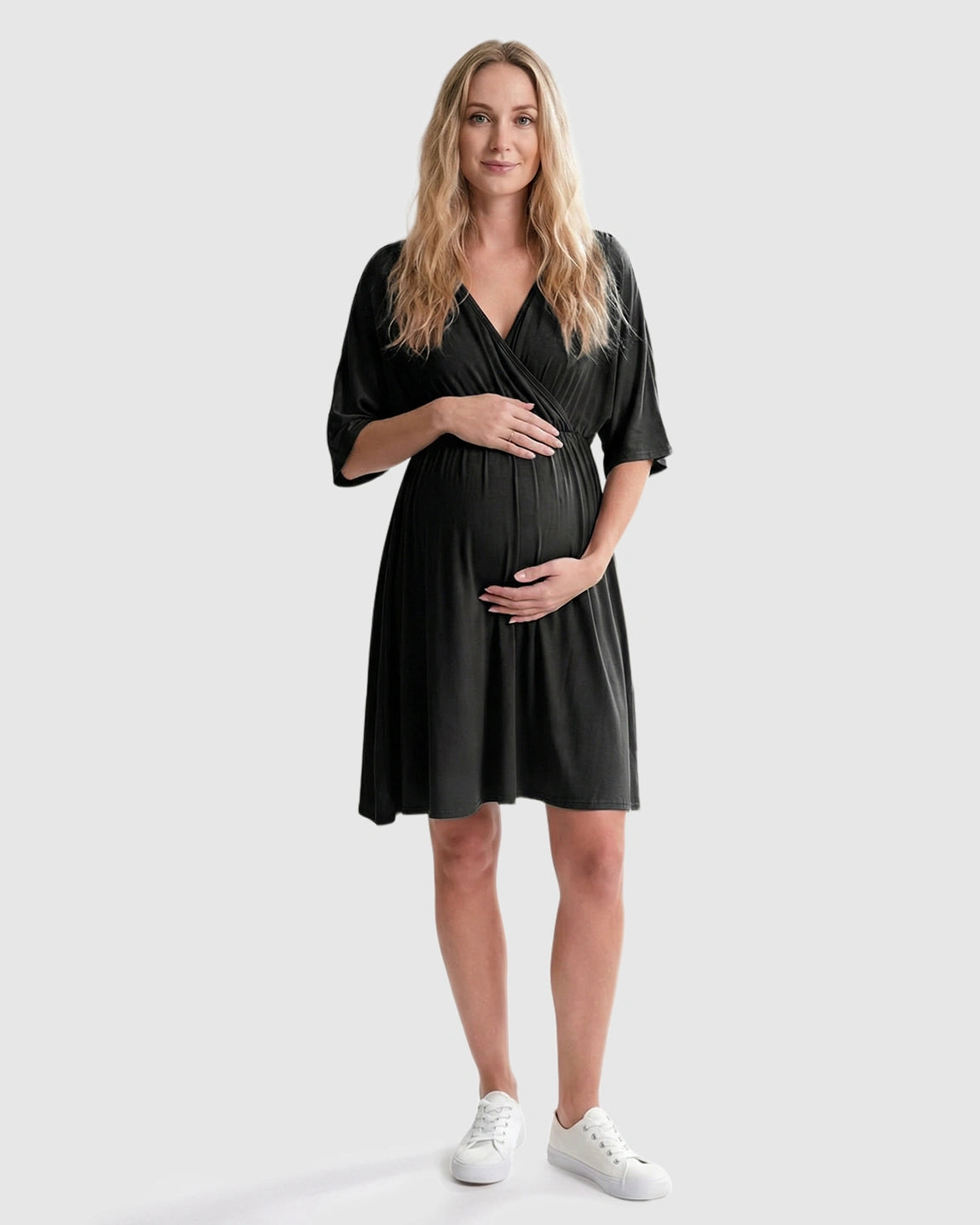 Cross-Front Romantic Style Maternity Midi Dress