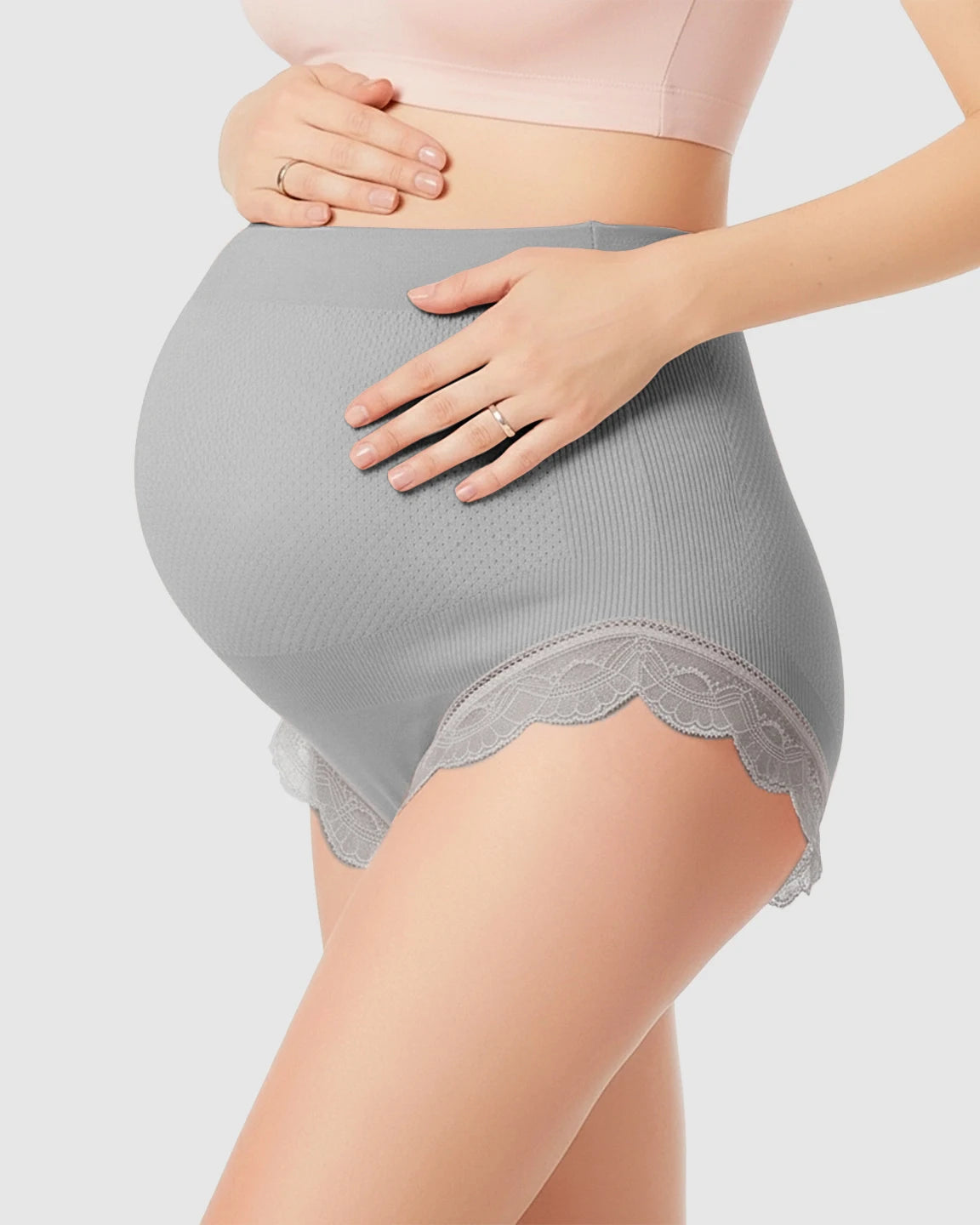 High-Waist Seamless Lace-Trim Maternity Panties