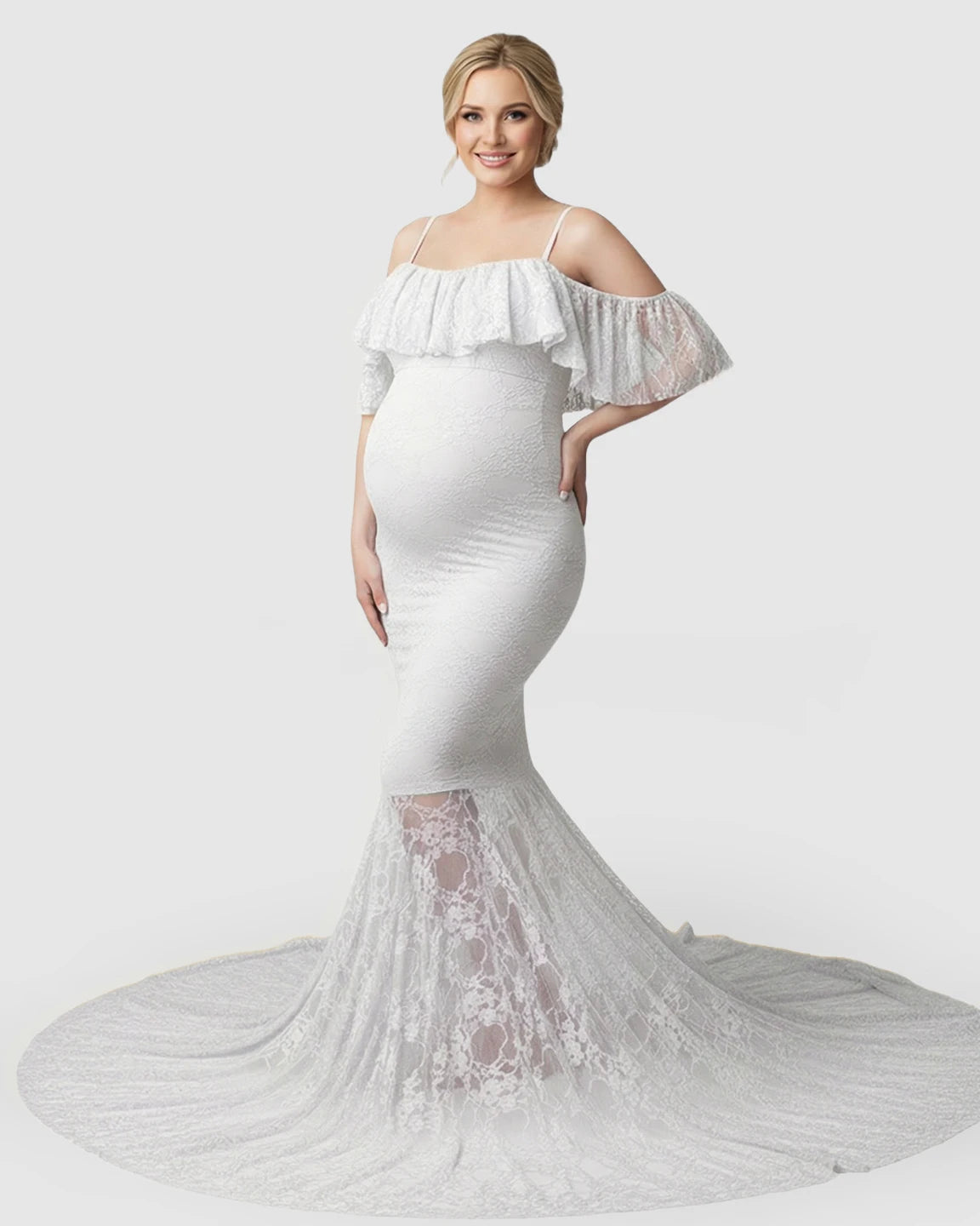 Off-Shoulder Lace Mermaid Maternity Gown