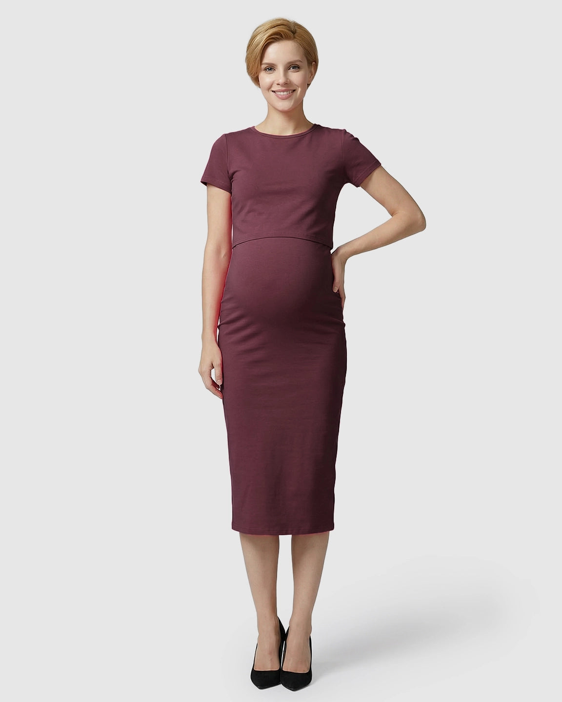 Lift-Up Nursing Access Pencil Skirt Maternity Midi Dress