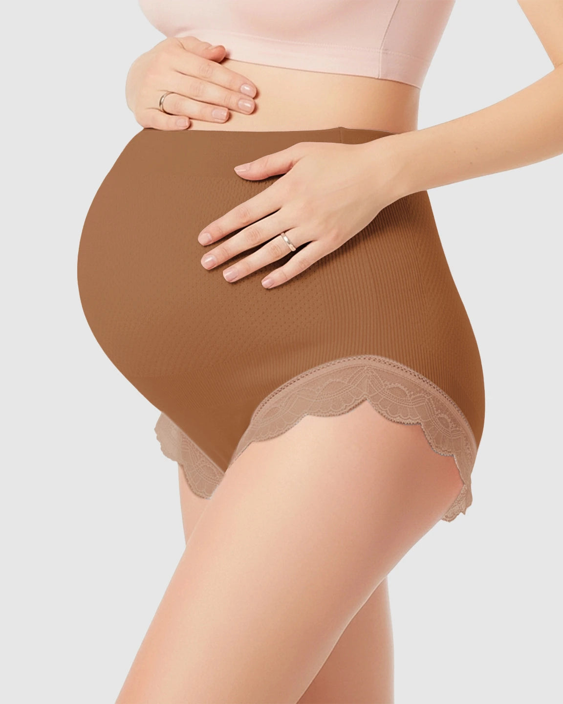 High-Waist Seamless Lace-Trim Maternity Panties