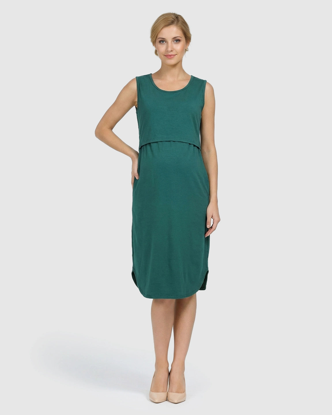 Sleeveless High-Waisted Maternity & Nursing Dress