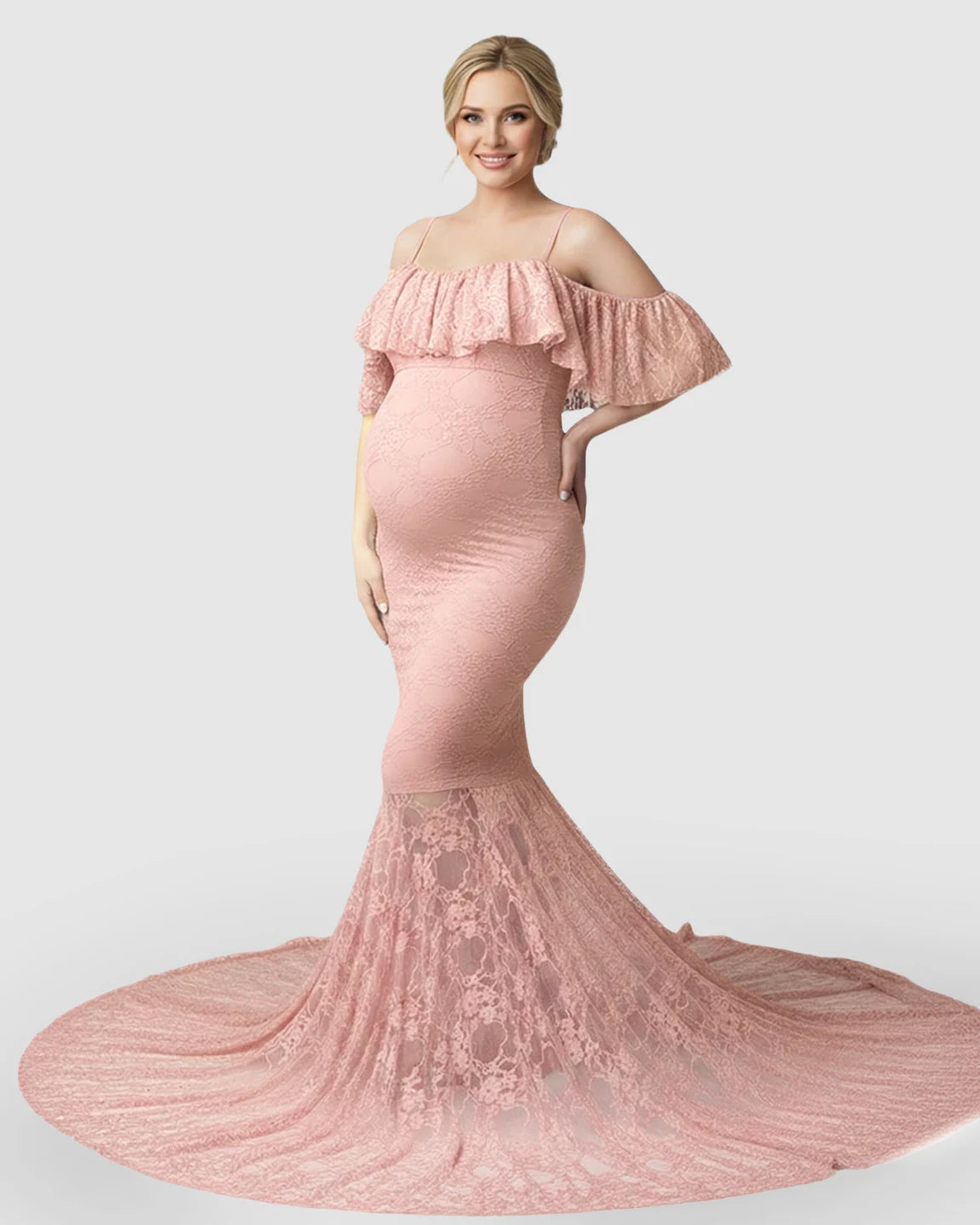 Off-Shoulder Lace Mermaid Maternity Gown