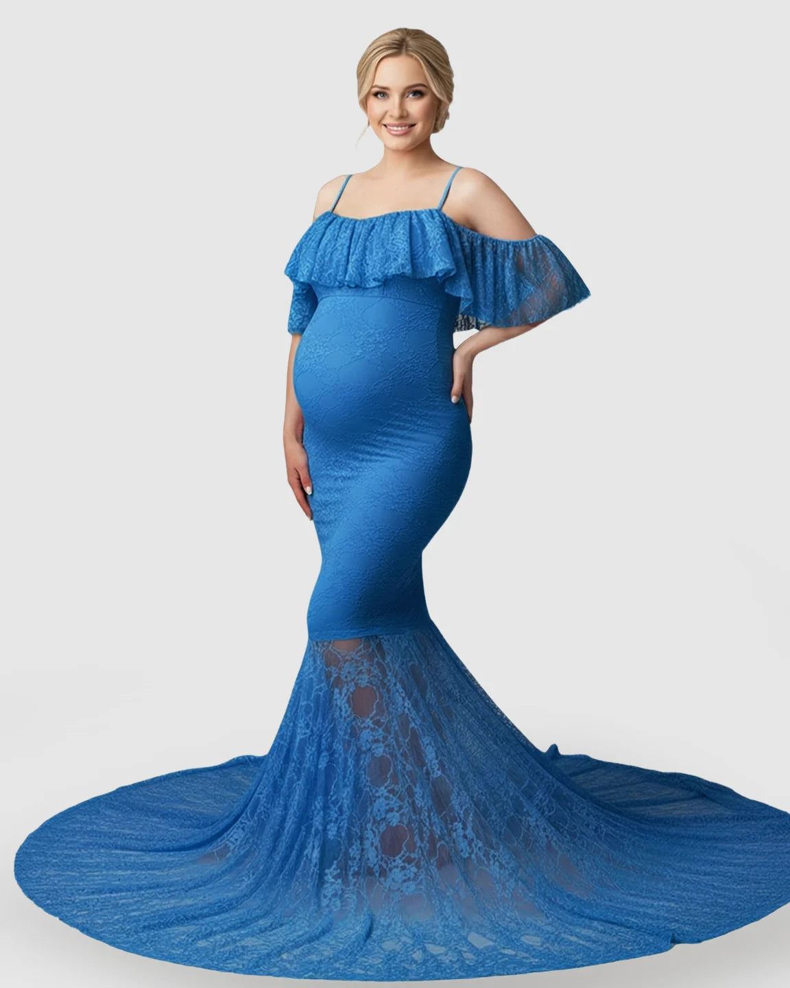 Off-Shoulder Lace Mermaid Maternity Gown