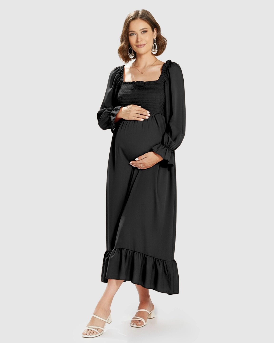 Bishop Sleeves Retro Elegant Maternity Maxi Dress