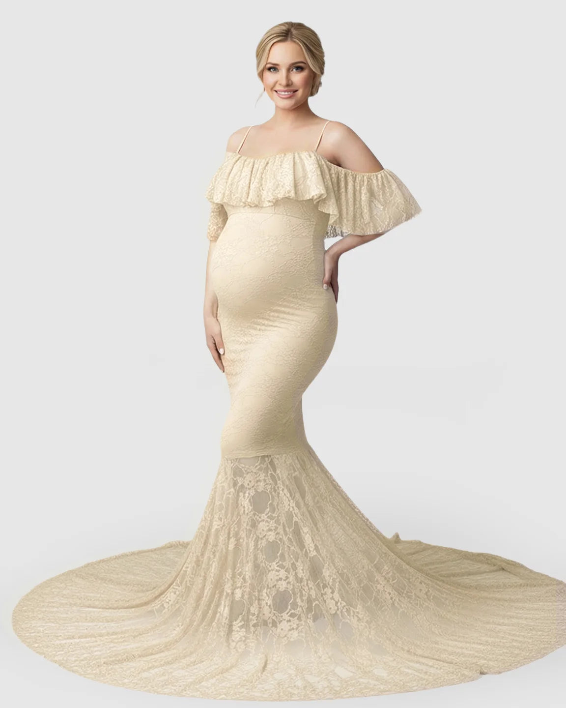 Off-Shoulder Lace Mermaid Maternity Gown