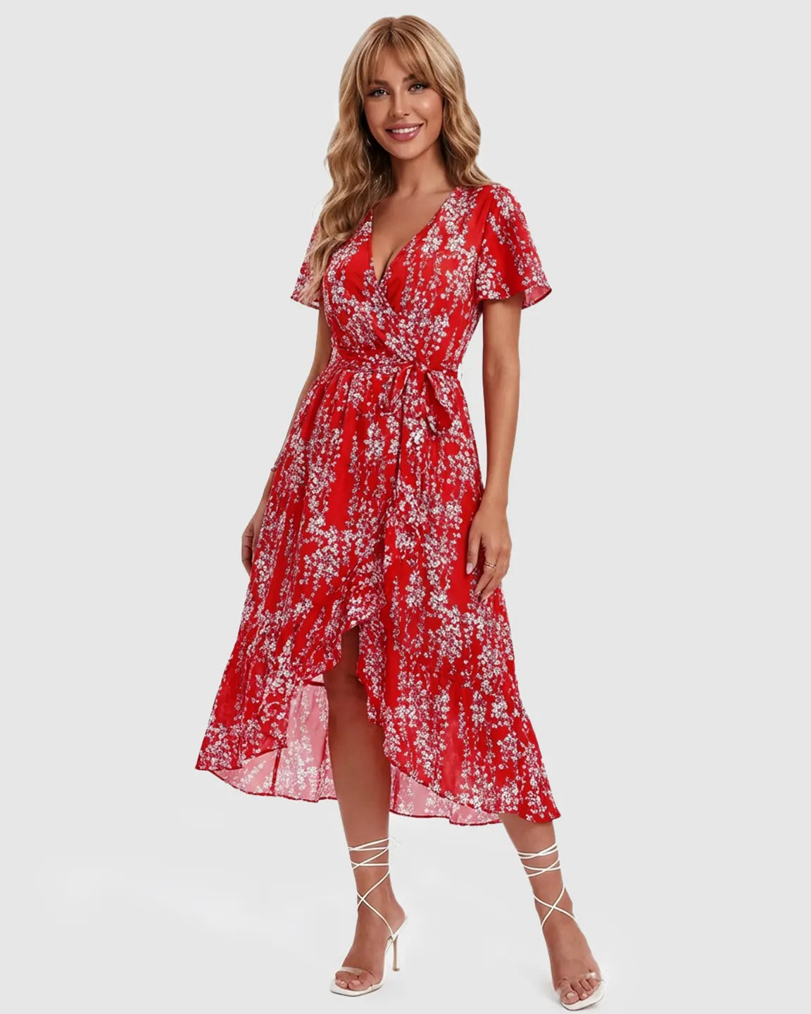 Floral V-neck Large Swing Maternity Midi Dress