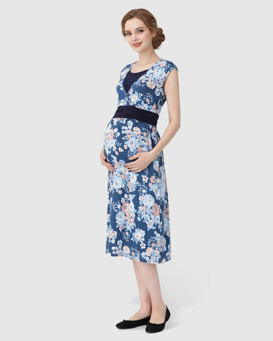 Floral Print A-Line Maternity & Nursing Midi Dress