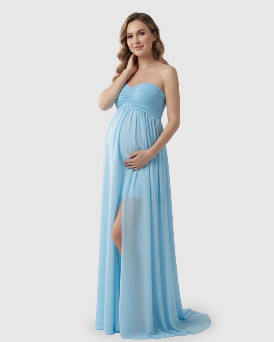 Strapless Chiffon Train Maternity Gown