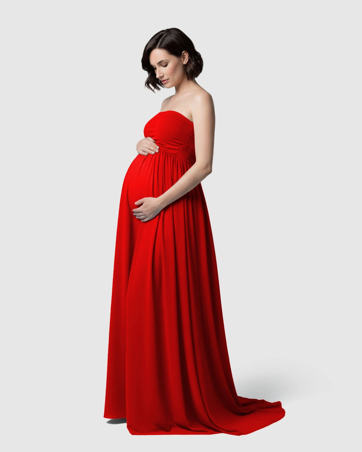 Strapless Ruched Front Slit Maternity Photoshoot Dress