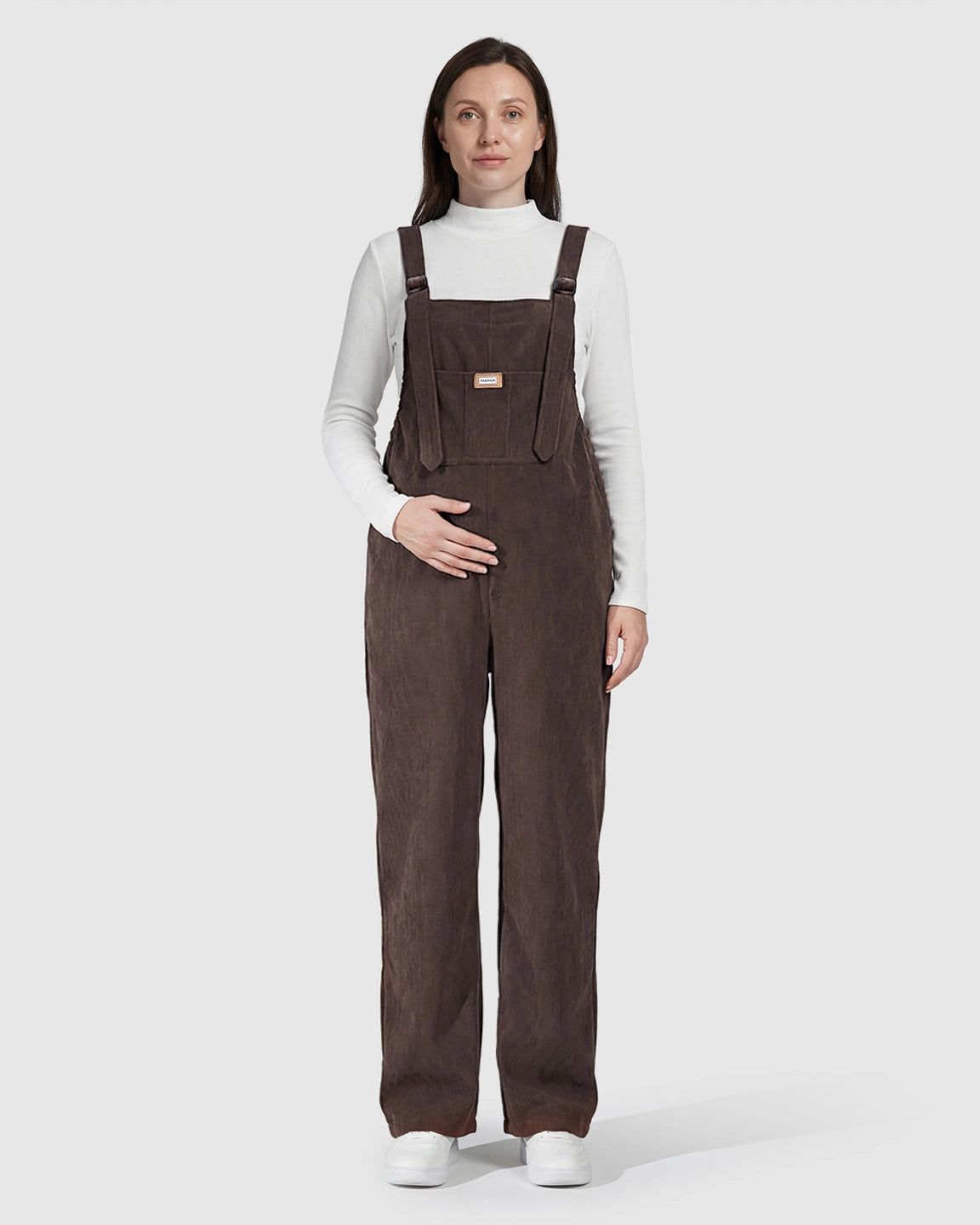 Knitted Belly Support Adjustable Corduroy Maternity Jumpsuit
