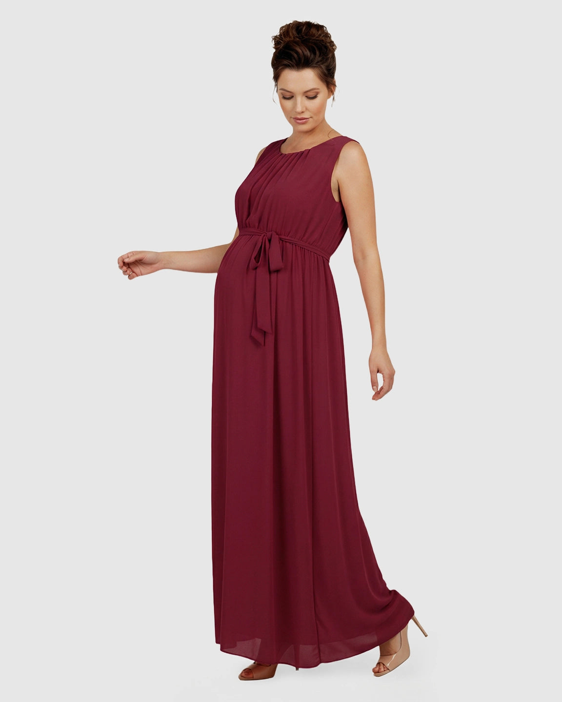 Gathered Bodice Elegant Maternity Maxi Dress