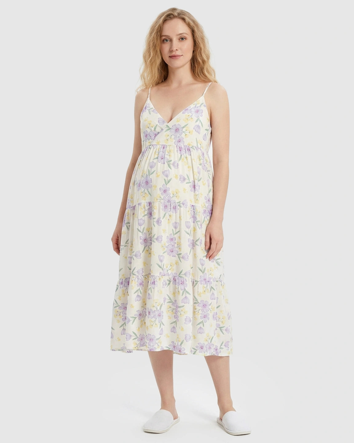 Sleeveless Purple Floral Print Maternity Nightdress