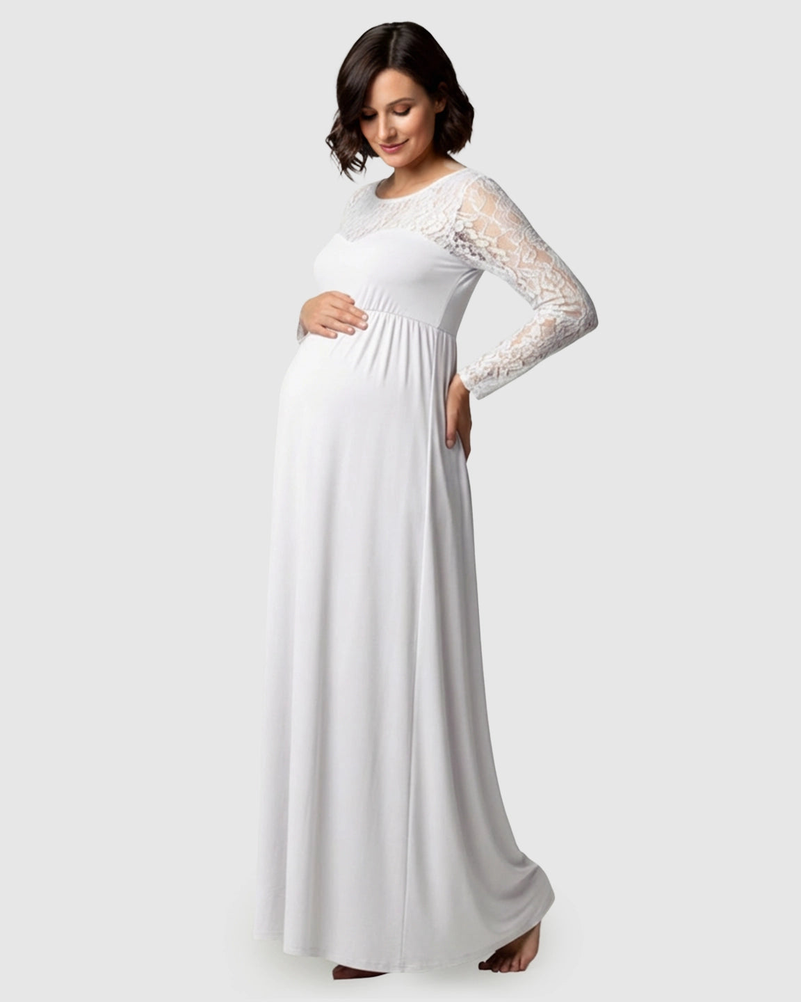 Elegant Lace Floor-Length Maternity Photoshoot Dress