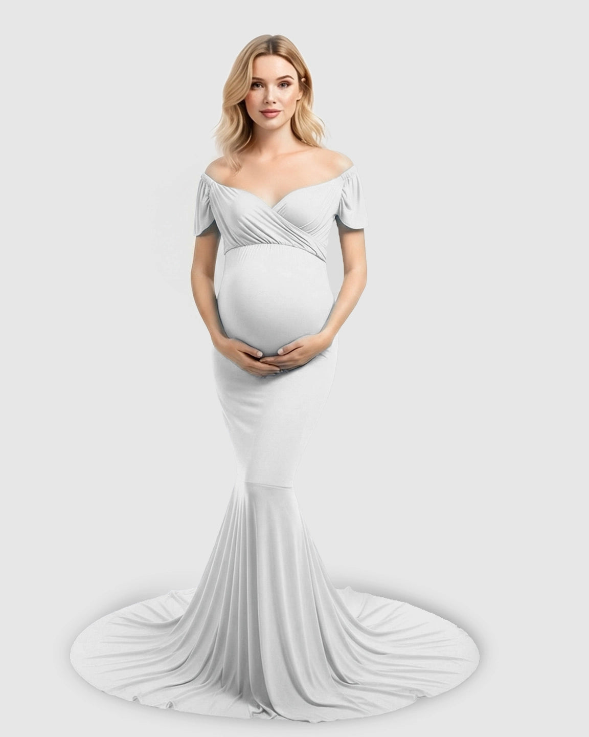 Off-Shoulder Fitted Mermaid Style Maternity Photoshoot Gown