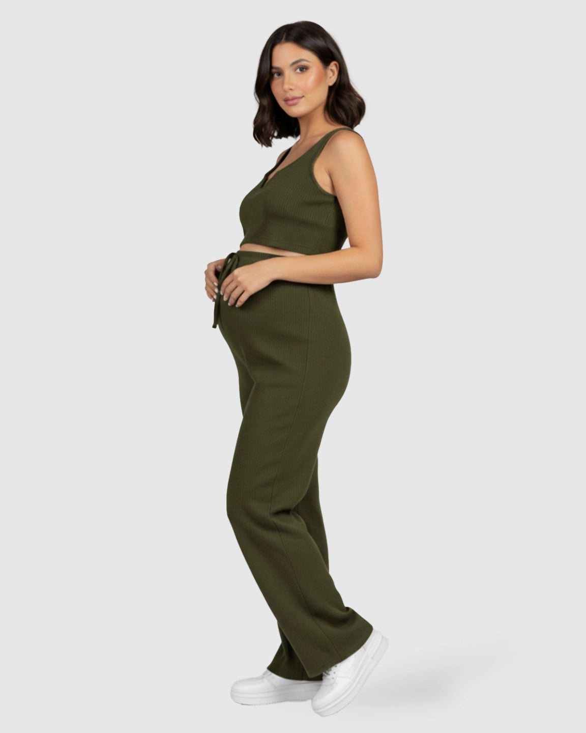 Ribbed Tie-Waist Camisole & Slim-Leg Maternity Set