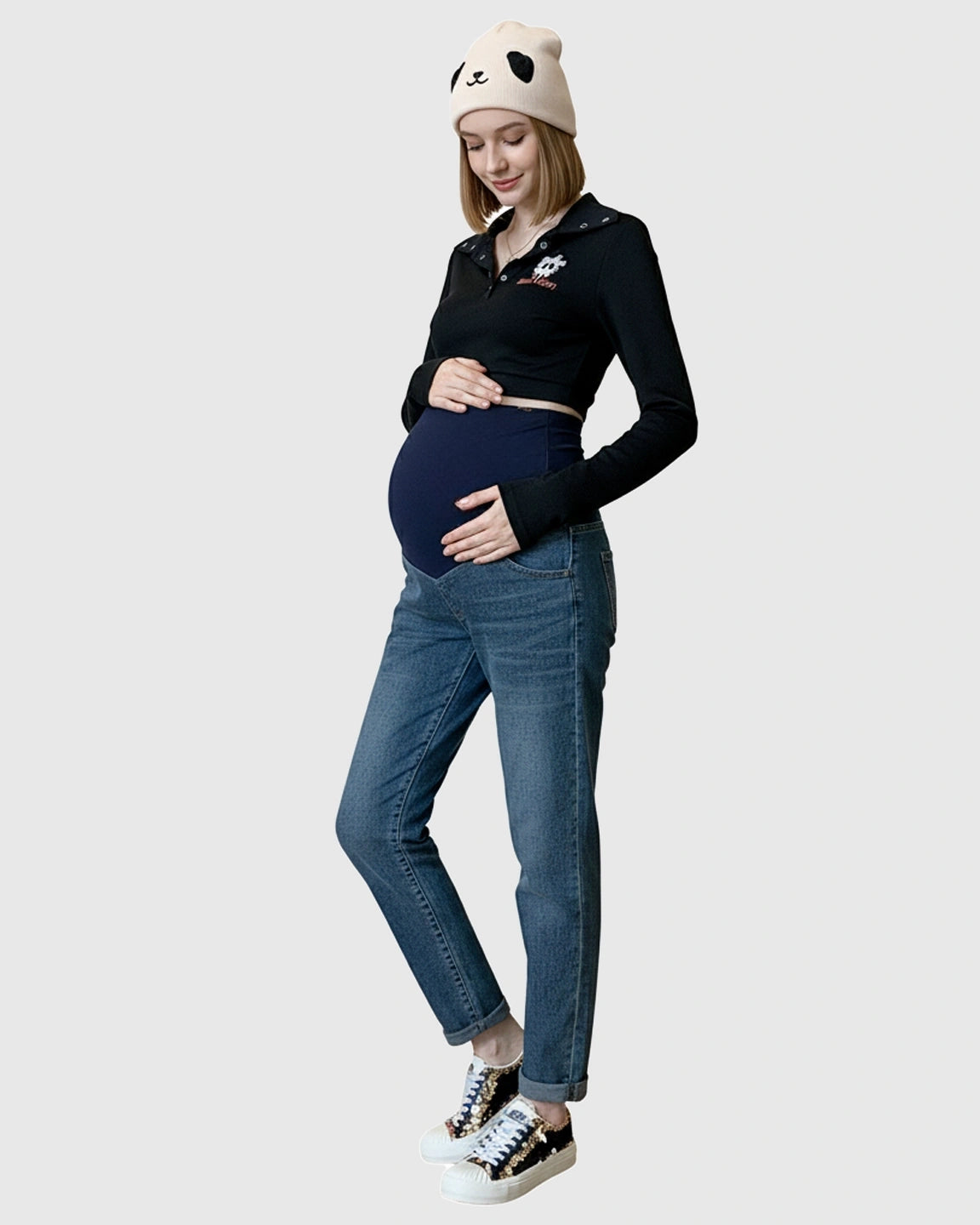 High-Waist Belly-Support Maternity Denim Jeans