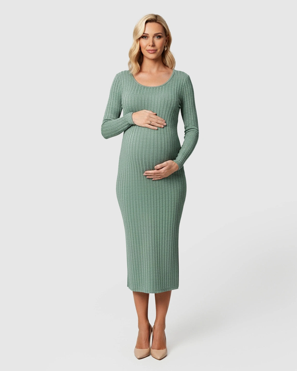 Ribbed Knit Casual Maternity Midi Dress