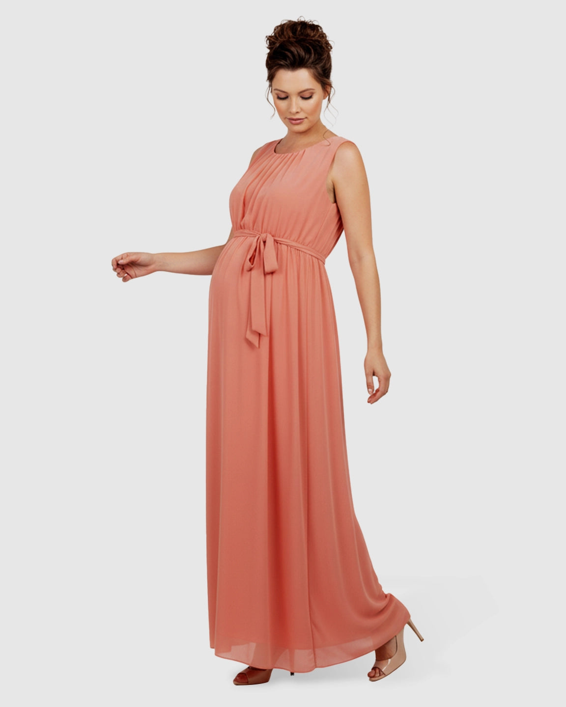 Gathered Bodice Elegant Maternity Maxi Dress