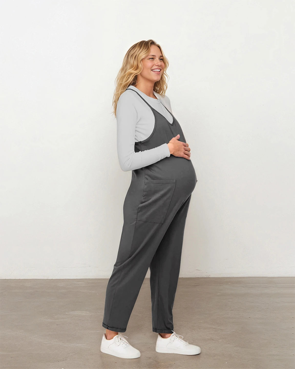 Oversized Adjustable Strap Maternity Jumpsuit