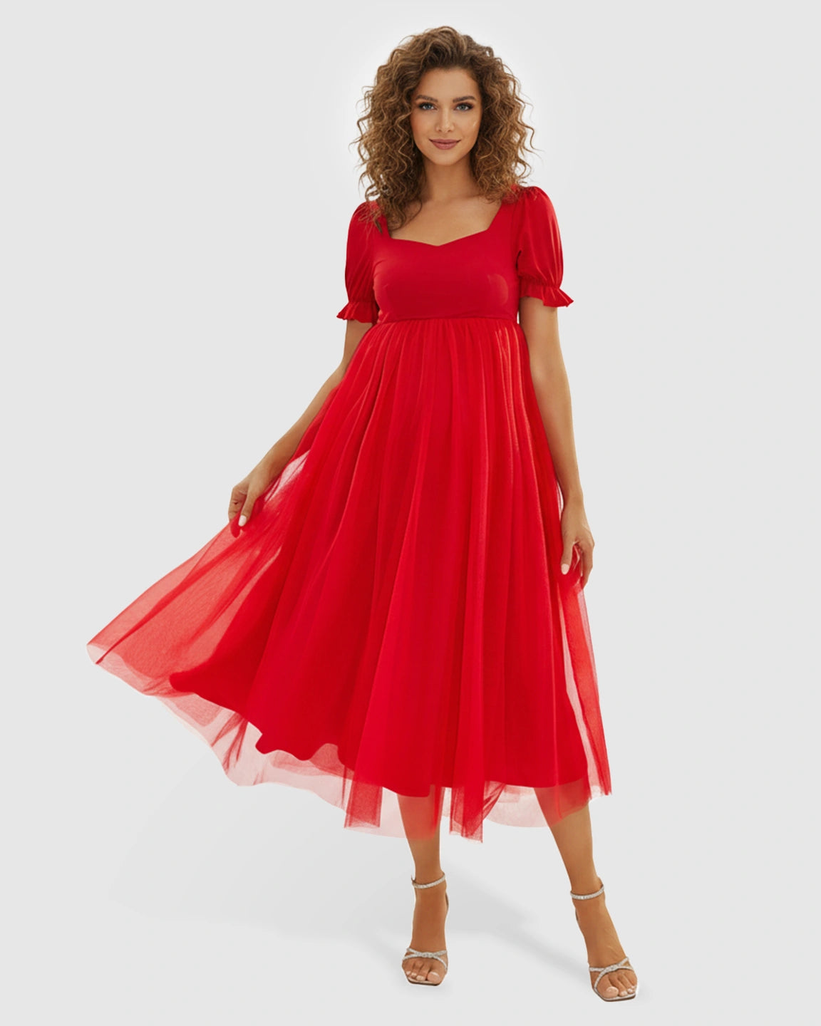 Soft Mesh Layers Romantic Maternity Midi Dress