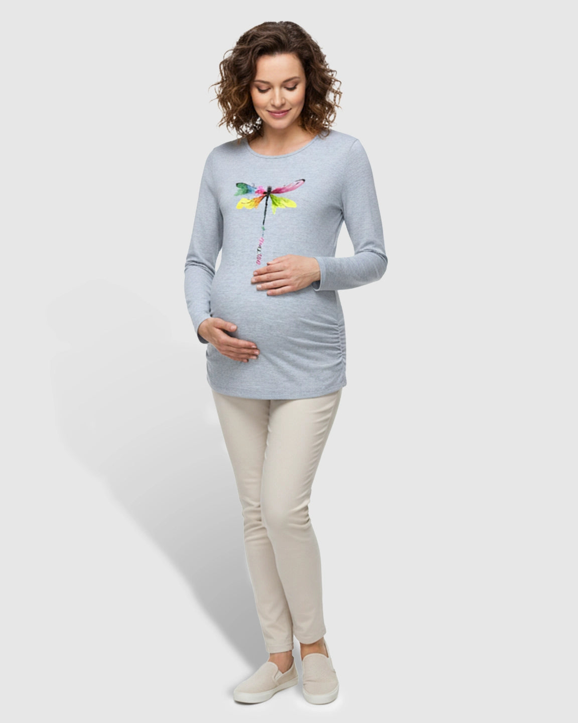 Side Ruched Classic Round Neck Long Sleeve Maternity Top