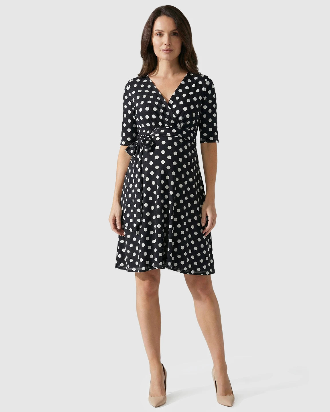 Adjustable Waist Polka Dot Maternity Short Dress
