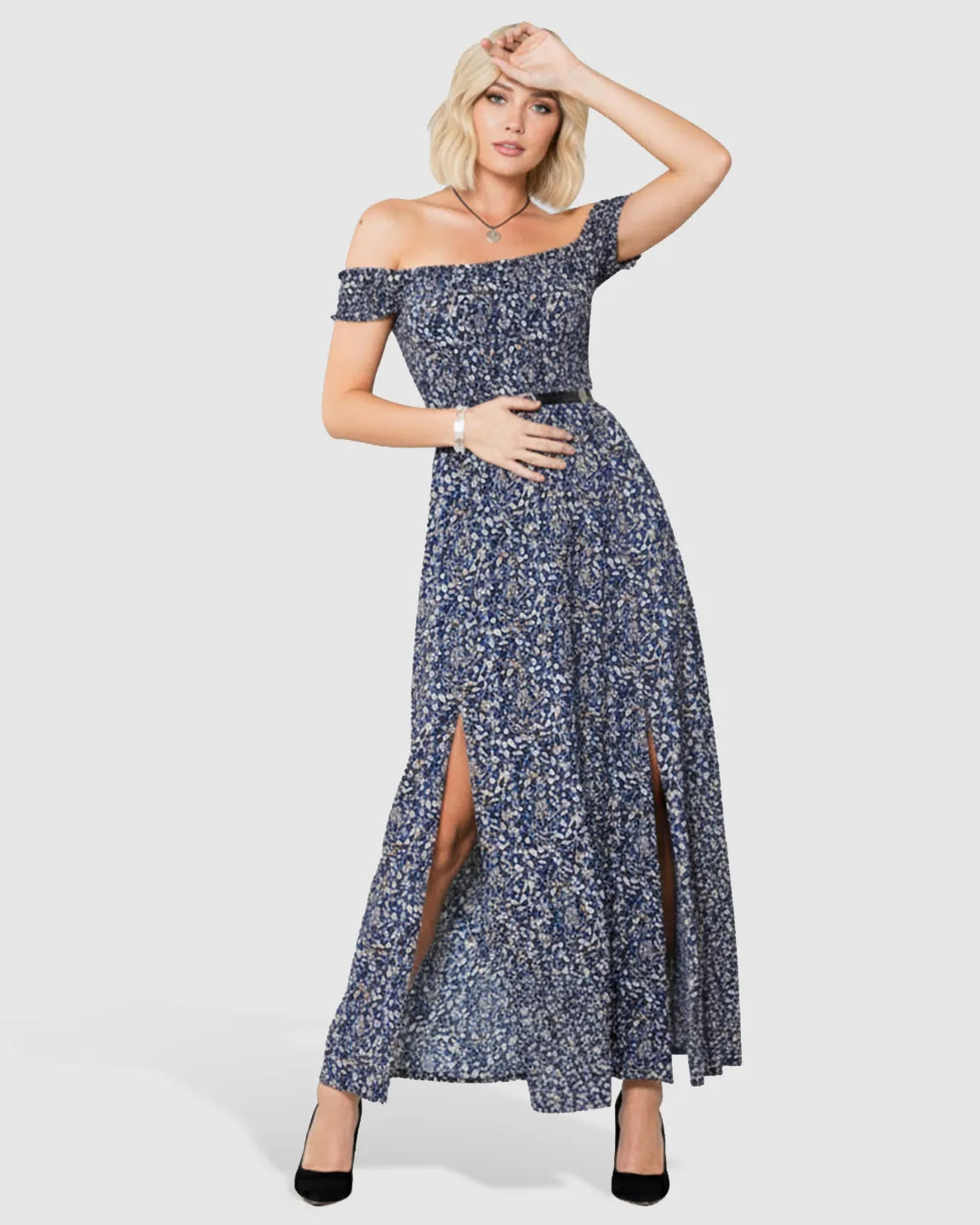 Off-Shoulder Dual Split Maternity Maxi Dress
