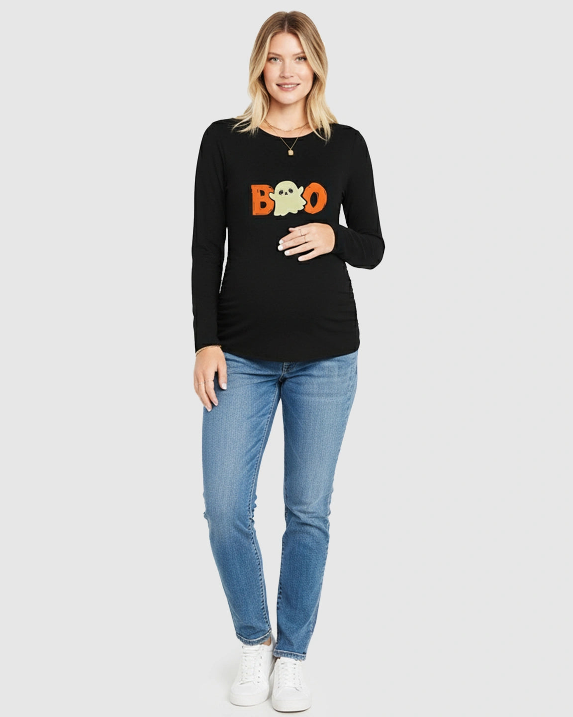 Side Ruched Fitted Long Sleeve Maternity Top